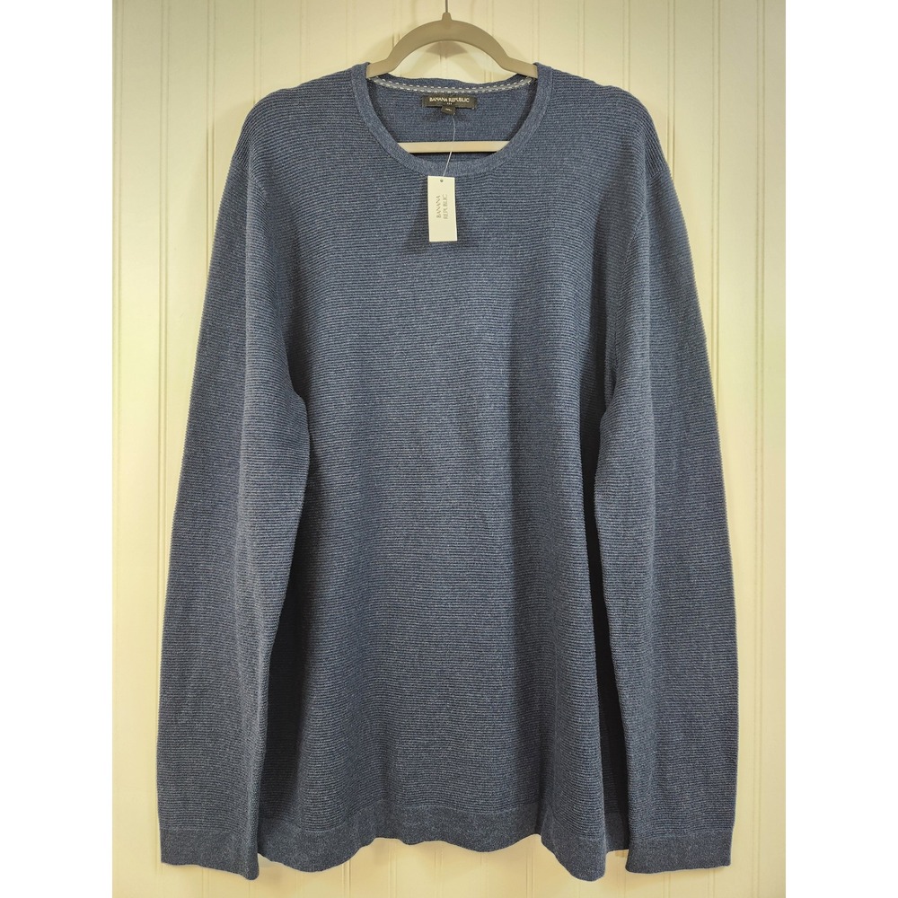 NEW Banana Republic Mens XL Blue Cotton Textured Ribbed Crewneck Sweater Casual